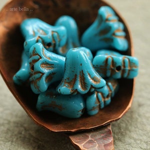 Last Ones .. BRONZED CERULEAN LILIES .. 10 Czech Glass Lily Flower