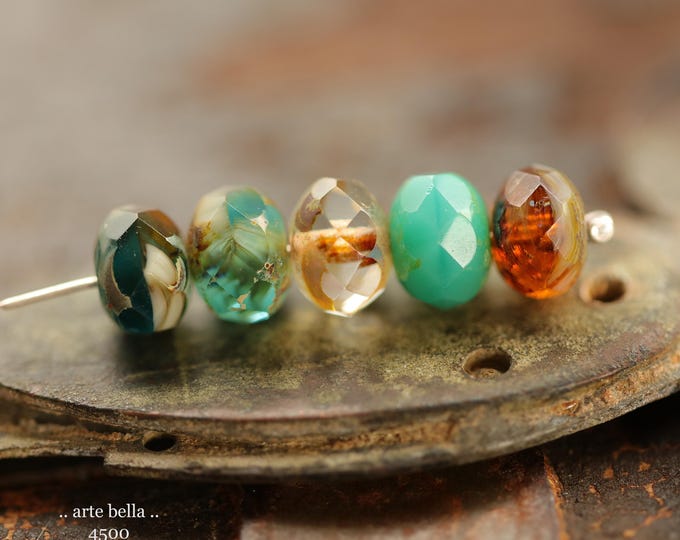 premium glass beads .. OCEANSIDE .. 25 Picasso Czech Glass Faceted Rondelle Bead Mix 6x8-9mm (4500-st) .. jewelry supplies
