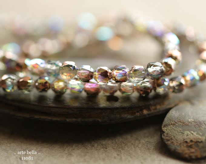 MYSTIC COPPER BEBE Cathedrals .. New 40 Premium Czech Glass Faceted Cathedral Beads 4mm (11081-st) .. jewelry supplies