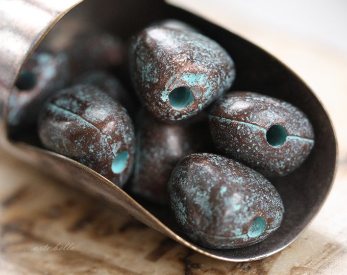 jewelry making supplies  .. ANTIQUE COPPER NUGGETS No. 41 .. 4 Mykonos Greek Chunky Nugget Beads 12-13mm (M41-4)