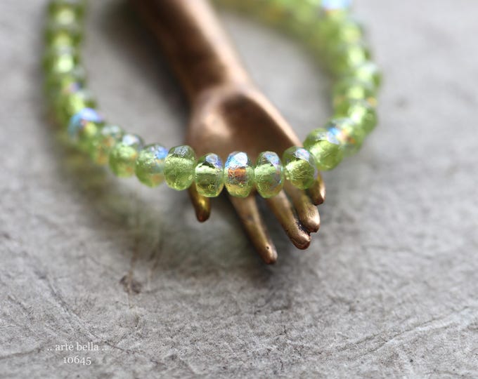 MYSTIC PERIDOT BITS .. 50 Premium Etched Czech Glass Faceted Rondelle Beads 2.5x4mm (10645-st) .. jewelry supplies