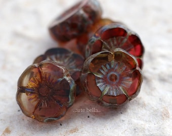 SANGRIA PANSY .. 12 Premium Picasso Czech Glass Flower Beads 12mm (5761-st) .. jewelry supplies