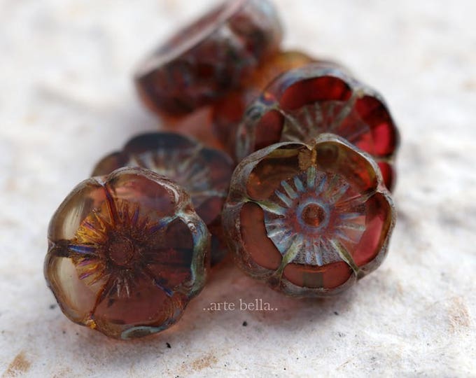 back in stock .. SANGRIA PANSY .. 12 Premium Picasso Czech Glass Flower Beads 12mm (5761-st) .. jewelry supplies
