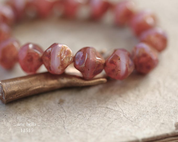 New .. PINK LILAC NUGGETS .. 15 Picasso Czech Glass Baroque Central Cut Bead Mix 9mm (11515-st) .. jewelry supplies