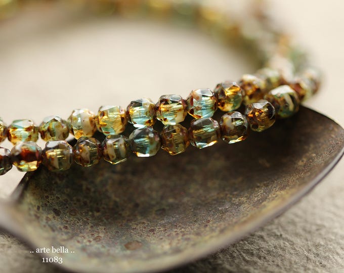 RIVER WILD BEBE Cathedrals .. New 40 Premium Picasso Czech Glass Faceted Cathedral Beads 4mm (11083-st) .. jewelry supplies