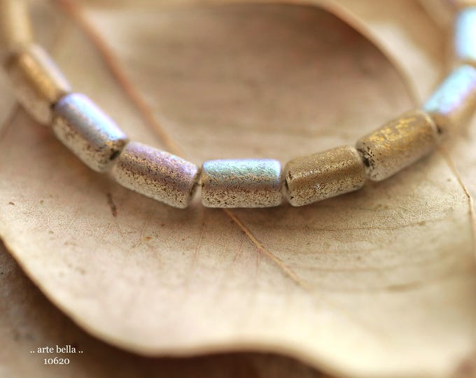 MYSTIC GOLD Bebe TUBES .. 16 Czech Etched Glass Tube Beads 9x5mm (10620-st) .. jewelry supplies