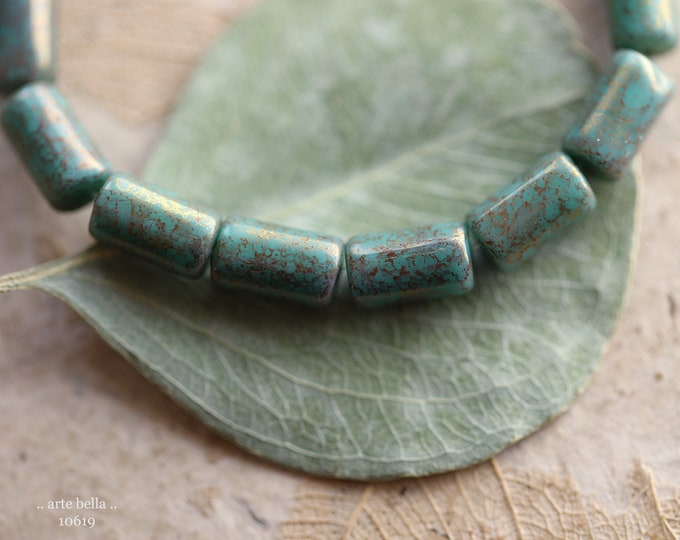 GOLDEN TEAL Bebe TUBES .. 16 Premium Czech Glass Luster Tube Beads 9x5mm (10619-st) .. jewelry supplies