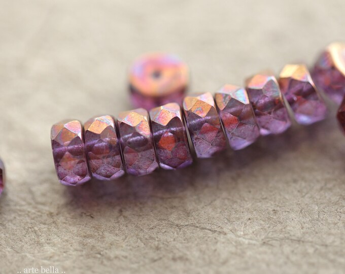 OIL SLICK WHEELS .. 15 Premium Czech Glass Faceted Heishi Rondelle Bead 4x8mm (10781-st) .. jewelry supplies