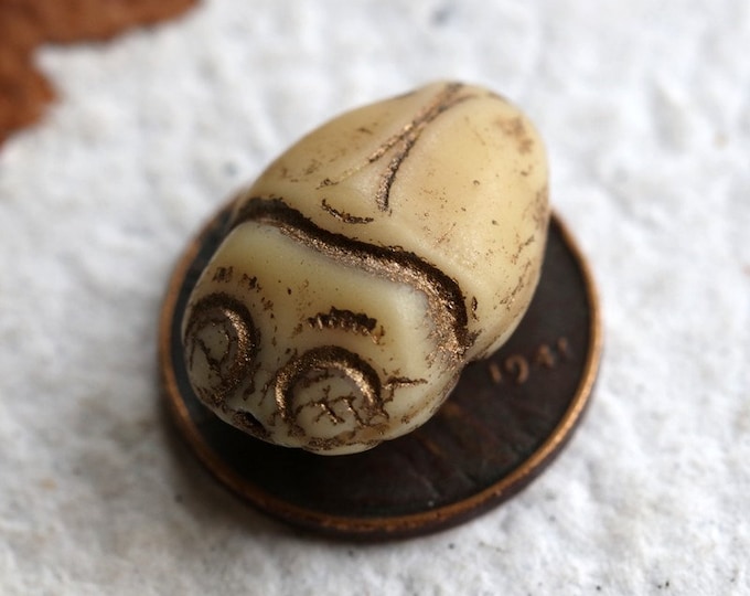 ANCIENT IVORY SCARAB .. 4 Premium Picasso Czech Matte Glass Scarab Bead Mix 19x13mm (7145-2) .. jewelry supplies