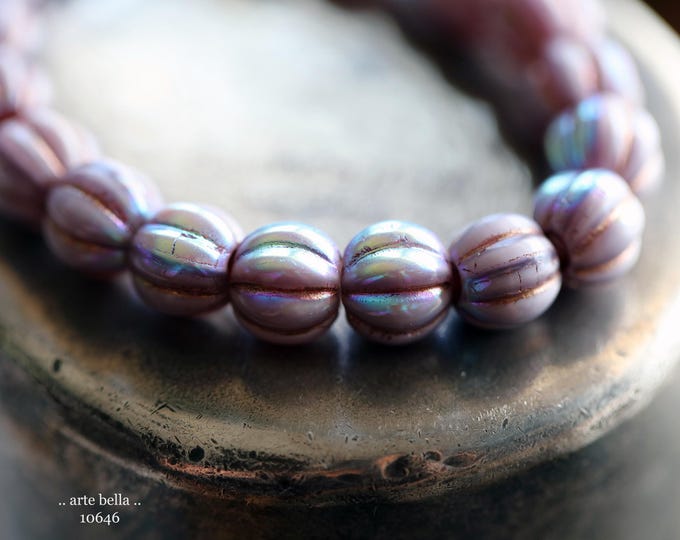 MYSTIC THISTLE MELONS 8mm .. 20 Premium Large Hole Czech Glass Melon Beads (10646-st) .. jewelry supplies