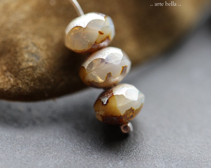 SILVERED MOONS GLOW .. 25 Premium Picasso Czech Glass Faceted Rondelle Beads 6x8mm (9252-st) .. jewelry making supplies