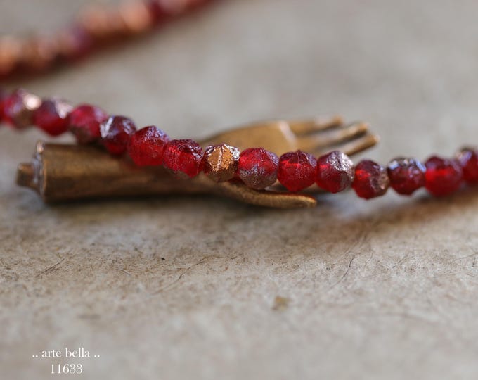 New .. COPPERED RUBY BEBE Nuggets .. 50 Etched Czech Glass Faceted English Cut Beads 4mm (11633-st) .. jewelry supplies