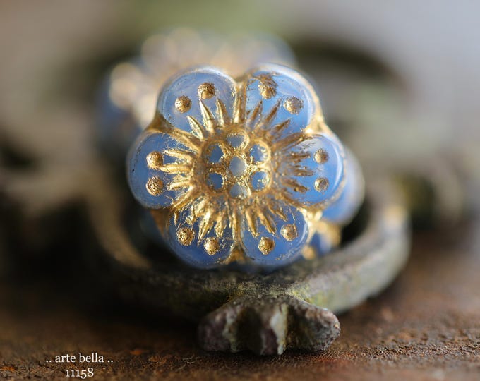 premium glass beads .. GOLDEN PERIWINKLE ROSES .. New 6 Czech Glass Wild Rose Beads 14mm (11158-6) .. jewelry making supplies