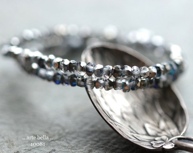 SILVERED BLUE BITS .. 50 Premium Czech Glass Gem Cut Micro Faceted Rondelle Beads 3x2mm (10081-st)