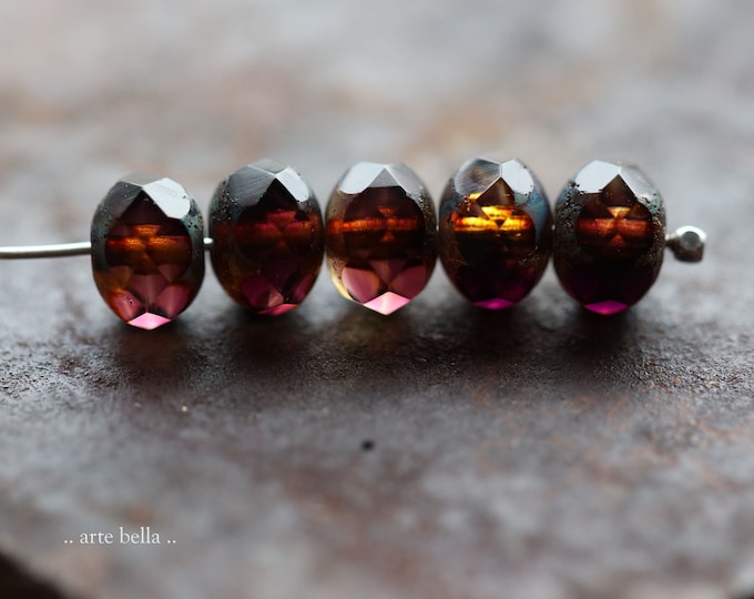 BLACKBERRY MARMALADE .. 25 Premium Picasso Czech Glass Faceted Rondelle Beads 6x8mm (9253-st) .. jewelry supplies