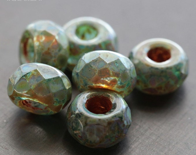 EVERGLADE ROLLERS No. 2 .. 6 Premium Picasso Czech Glass Large Hole Roller Beads 8x12mm (8319-6)