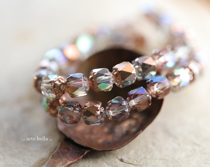 back in stock .. COPPERED MYSTIC CATHEDRALS .. 20 Premium Czech Glass Faceted Cathedral Beads 6mm (9617-st) .. jewelry supplies