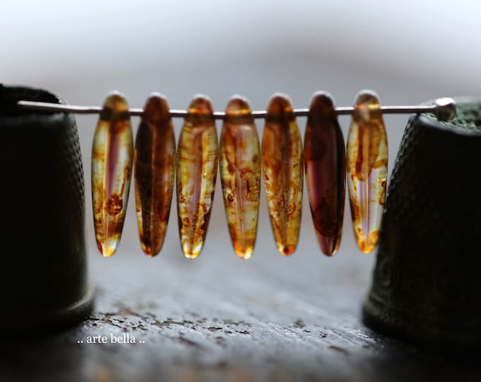 EARTHY THORN SPIKES .. 20 Premium Picasso Czech Glass Thorn Beads 16x4mm (9961-20) .. jewelry supplies