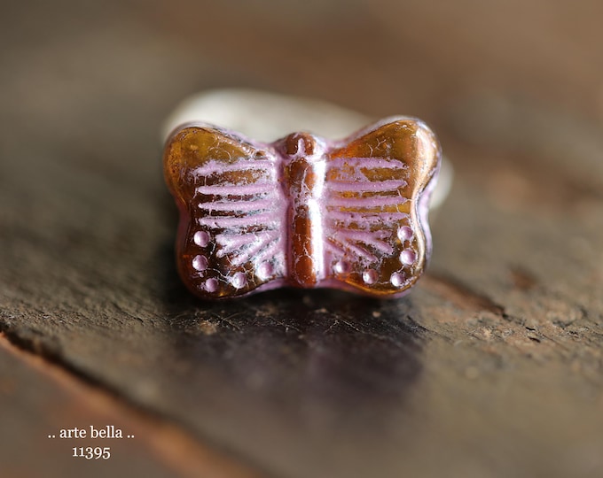 New .. PINK COGNAC FLUTTERS .. 10 Premium Czech Glass Butterfly Beads 11x16mm (11395-st) .. jewelry supplies