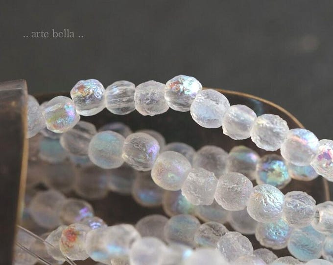 back in stock .. FAIRY DRUKS 4mm .. 50 Premium Etched Czech AB Druk Glass Beads (6627-st) .. jewelry making supplies