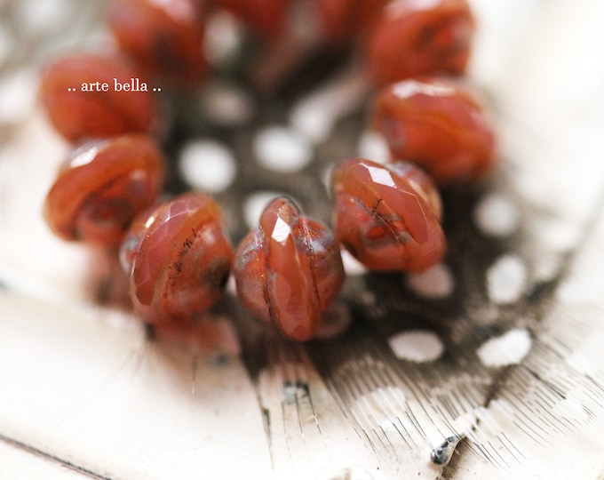 EARTHY BITTERSWEET BLISS .. 10 Premium Picasso Czech Glass Saturn Beads 8x10mm (9831-st) .. jewelry supplies