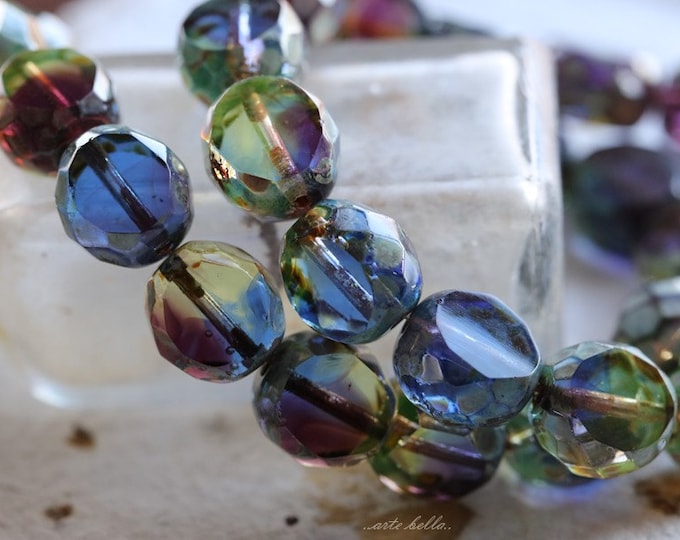 premium glass beads .. ROYALTY SLABS .. 6 Picasso Czech Table Cut Faceted Glass Beads 12mm (4951-6) .. jewelry supplies