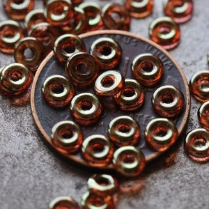 GOLDEN ROSE O RINGS .. 200 Premium Picasso Czech Glass O Ring Beads 4x1mm 7246-200 image 3