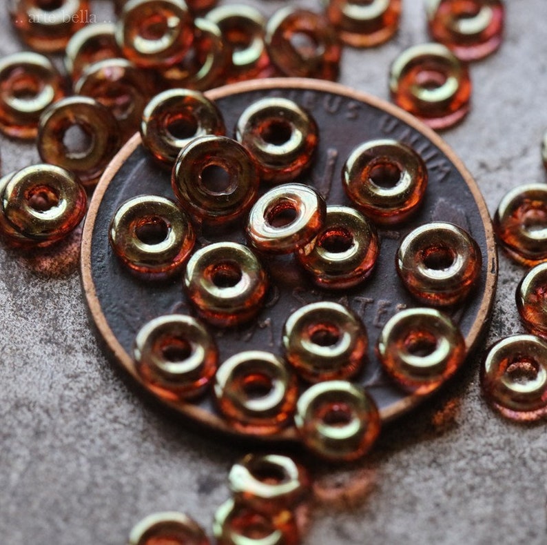 GOLDEN ROSE O RINGS .. 200 Premium Picasso Czech Glass O Ring Beads 4x1mm 7246-200 image 3