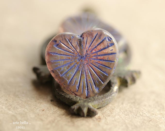 PURPLE FLAMING HEARTS .. New 2 Premium Czech Matte Glass Heart Beads 22mm (11011-2) .. jewelry supplies