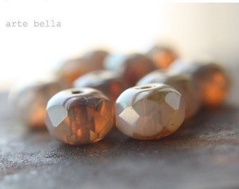 WARM HONEY OPALS .. 25 Premium Picasso Czech Glass Faceted Rondelle Beads 6x9mm (08-st) .. jewelry supplies