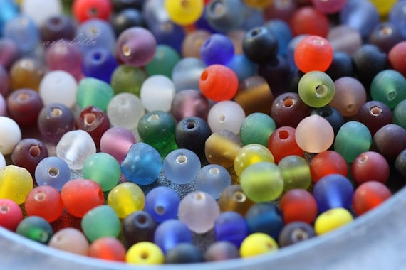 MATTE CIRCUS MIX .. 100 Mixed Round Glass Beads 4-5mm (1300-mat) .. jewelry supplies