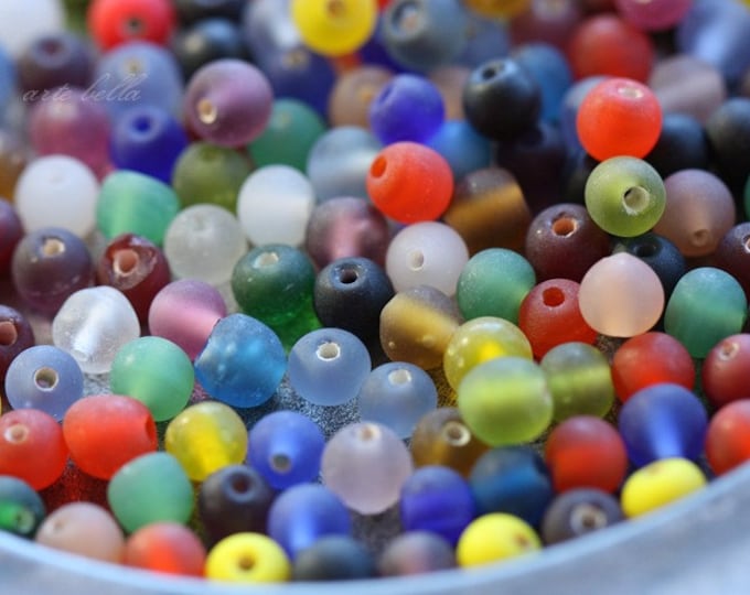 MATTE CIRCUS MIX .. 100 Mixed Round Glass Beads 4-5mm (1300-mat)