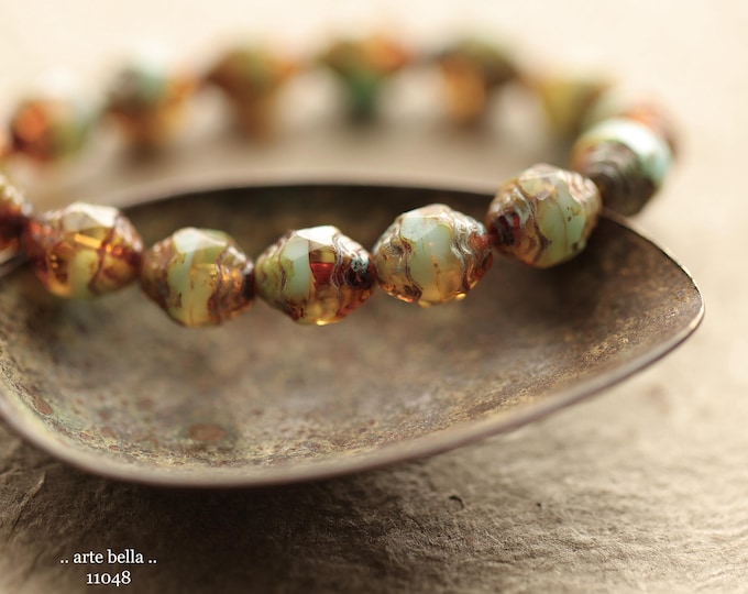 back in stock .. AMBER SKY LANTERNS .. 15 Premium Picasso Czech Glass Carved Cathedral Oval Beads 8x6mm (11048-st) .. jewelry supplies