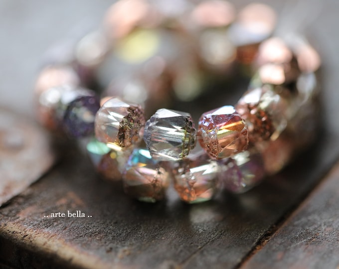 COPPERED MYSTIC CATHEDRALS No. 2 .. 15 Premium Czech Glass Faceted Cathedral Beads 8mm (9853-st) .. jewelry supplies