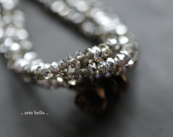 SILVERED GRAY BEBES .. 50 Premium Czech Glass Faceted Rondelle Beads 4x2mm (9838-st) .. jewelry supplies