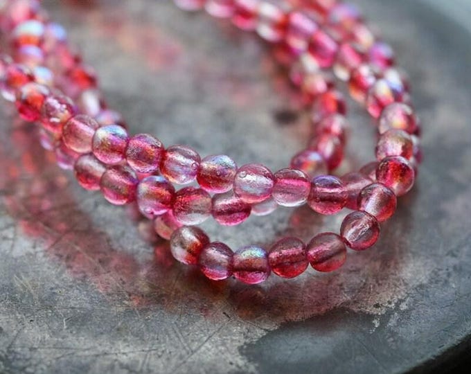 back in stock .. ETCHED TUTTI FRUTTI .. 50 Premium Etched Czech Glass Druks Beads 4mm (8585-st) .. jewelry supplies