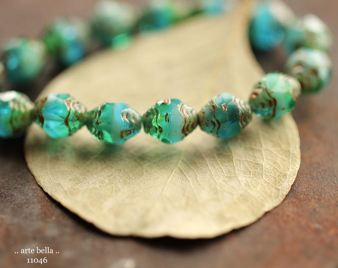 back in stock .. EARTHY OCEAN LANTERNS .. New 15 Premium Picasso Czech Glass Carved Cathedral Oval Beads 8x6mm (11046-st)