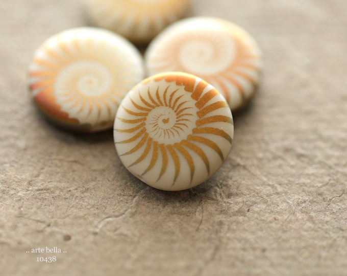 IVORY SPIRAL COINS .. New 4 Premium Matte Czech Glass Laser Etched Spiral Coin Bead Mix 17mm (10438-4)