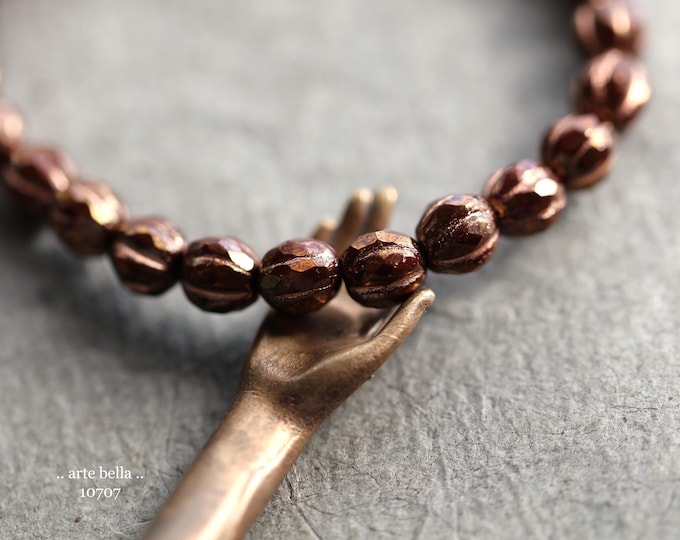BRONZED COPPER GLITZ .. New 25 Premium Czech Glass Faceted Melon Beads (10707-st) .. jewelry supplies