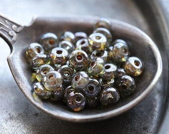 back in stock .. PINE FOREST BITS .. 100 Premium Picasso Luster Czech Glass Rondelle Beads 2x3mm (5023-100) .. jewelry supplies