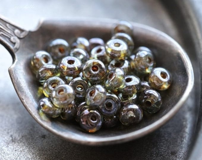 back in stock .. PINE FOREST BITS .. 100 Premium Picasso Luster Czech Glass Rondelle Beads 2x3mm (5023-100) .. jewelry supplies