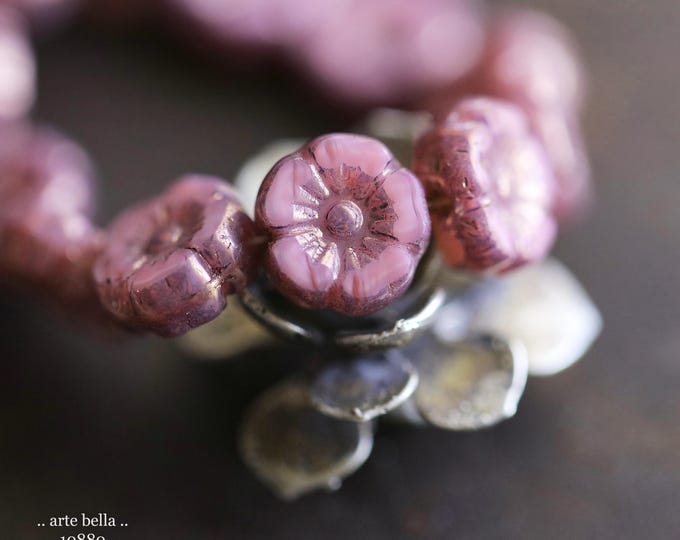 last ones .. BRONZED ROSE PANSY .. 12 Premium Czech Glass Hibiscus Flower Beads 10mm (10880-st) .. jewelry supplies