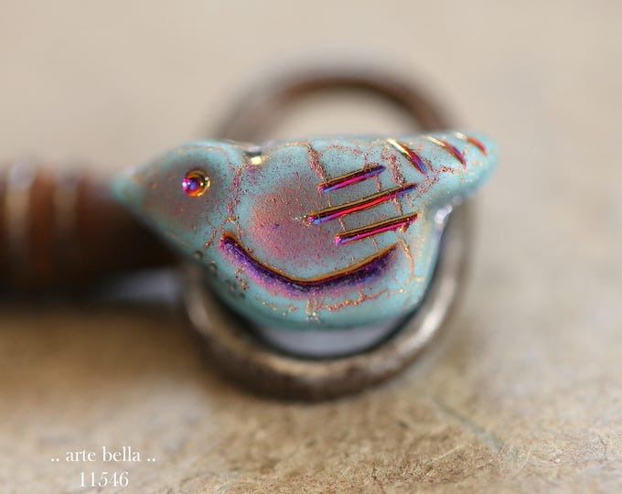 New .. MYSTIC SKY CHIRPS .. 6 Premium Matte Czech Glass Bird Beads 11x22mm (11546-st) .. jewelry supplies