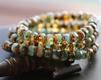 Earthy CARAMEL SKY BABIES .. 30 Premium Picasso Czech Glass Faceted Rondelle Beads 3x5mm (8633-st)