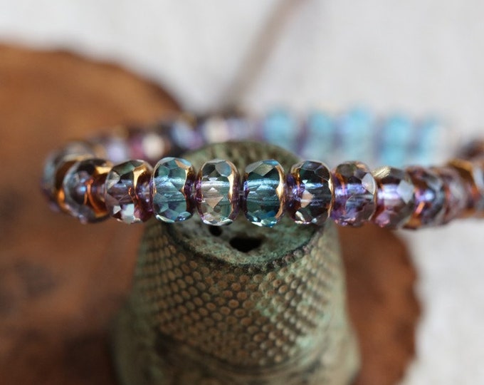 back in stock .. BRONZED LILAC BLUES .. 30 Premium Czech Glass Faceted Rondelle Beads 3x5mm (8628-st) .. jewelry supplies