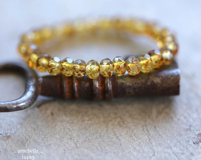 New .. GOLDEN HONEY BABIES .. 30 Picasso Czech Glass Faceted Rondelle Beads 3x5mm (11423-st) .. jewelry supplies