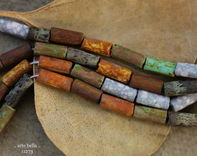 New .. Matte DESERT OASIS TUBES .. 20" Premium Picasso Czech Glass Tube Bugle Bead Mix Size 9x4mm (11273-st) .. jewelry supplies