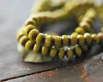 BRONZED CHARTREUSE BABIES .. 30 Premium Czech Glass Faceted Rondelle Beads 3x5mm (9599-st)