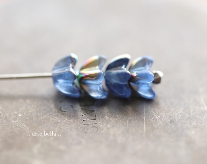 MYSTIC SAPPHIRE CAPS .. 50 Premium Czech Glass Flower Bead Caps 5mm (9787-st) .. jewelry supplies