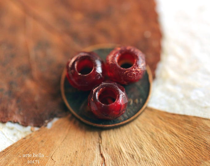back in stock .. COPPERED RED ROLLERS .. 25 Rustic Etched Czech Glass Large Hole Roller Beads 6x9mm (10171-st) .. jewelry supplies